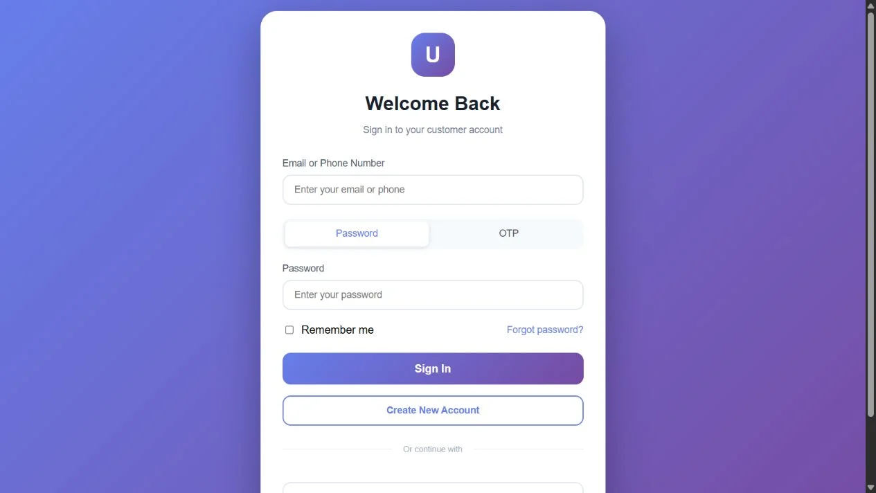 PharmaCare customer authentication with password and OTP